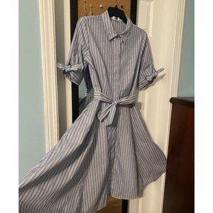 Calvin Klein Cotton Striped Tie Waist Dress Size 6